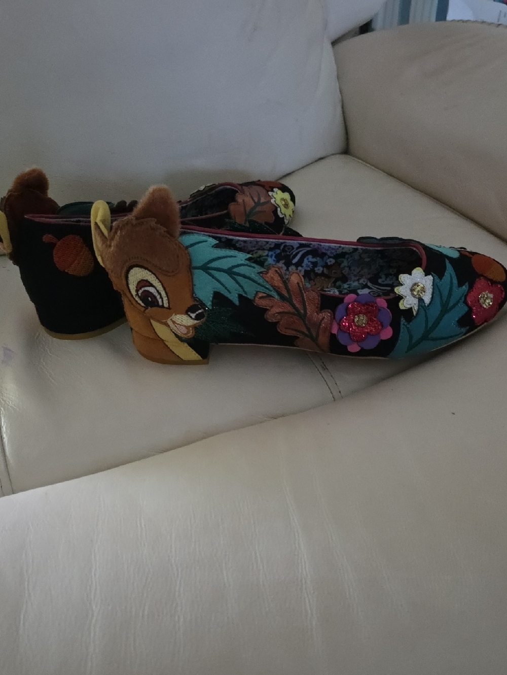 Disney Black Floral Embroidered Bambi Accent Flats  NIB. sz 9